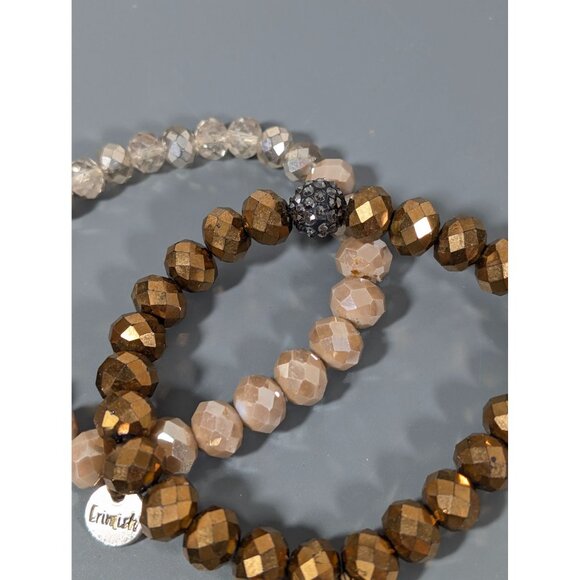 Erimish Set of 4 Glass Stretch Bracelets Black BRown Bronze7" - Picture 5 of 7